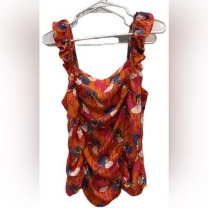 Rose & Olive Orange Floral Ruffle Blouse